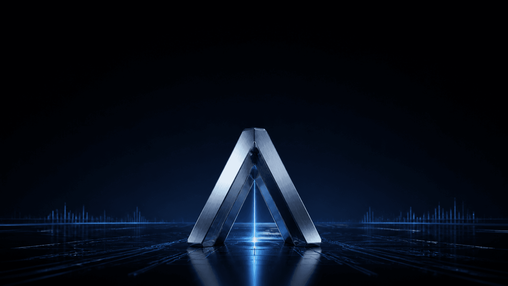 Aurora intelligence core rising above a restrained market-depth field